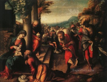  Magi Painting - The Adoration Of The Magi Renaissance Mannerism Antonio da Correggio